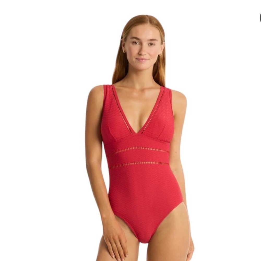 Sea Level swimsuit Honeycomb spliced one piece bathing suit red size 8
